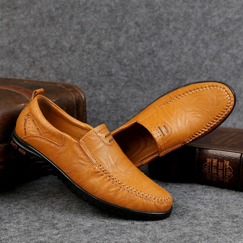CLOHOO Handmade Slip-On Split Leather Loafers