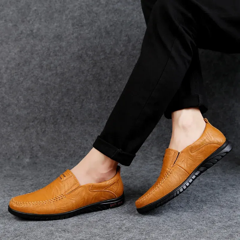 CLOHOO Handmade Slip-On Split Leather Loafers