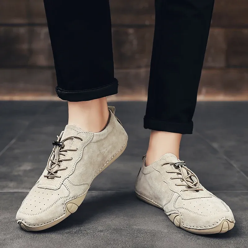 CLOHOO Pigskin Leather Lightweight Outdoor Sneakers