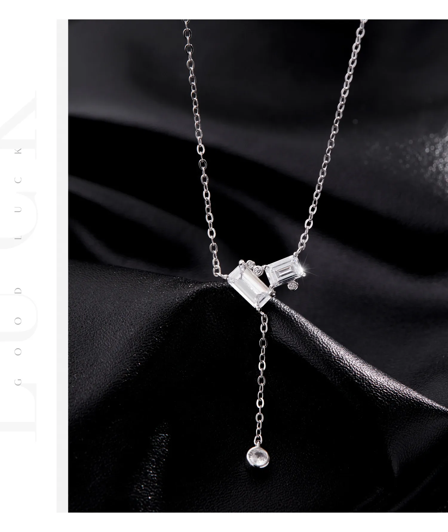 MODIAN 925 Sterling Silver Rectangle CZ Y-Lariat Necklace