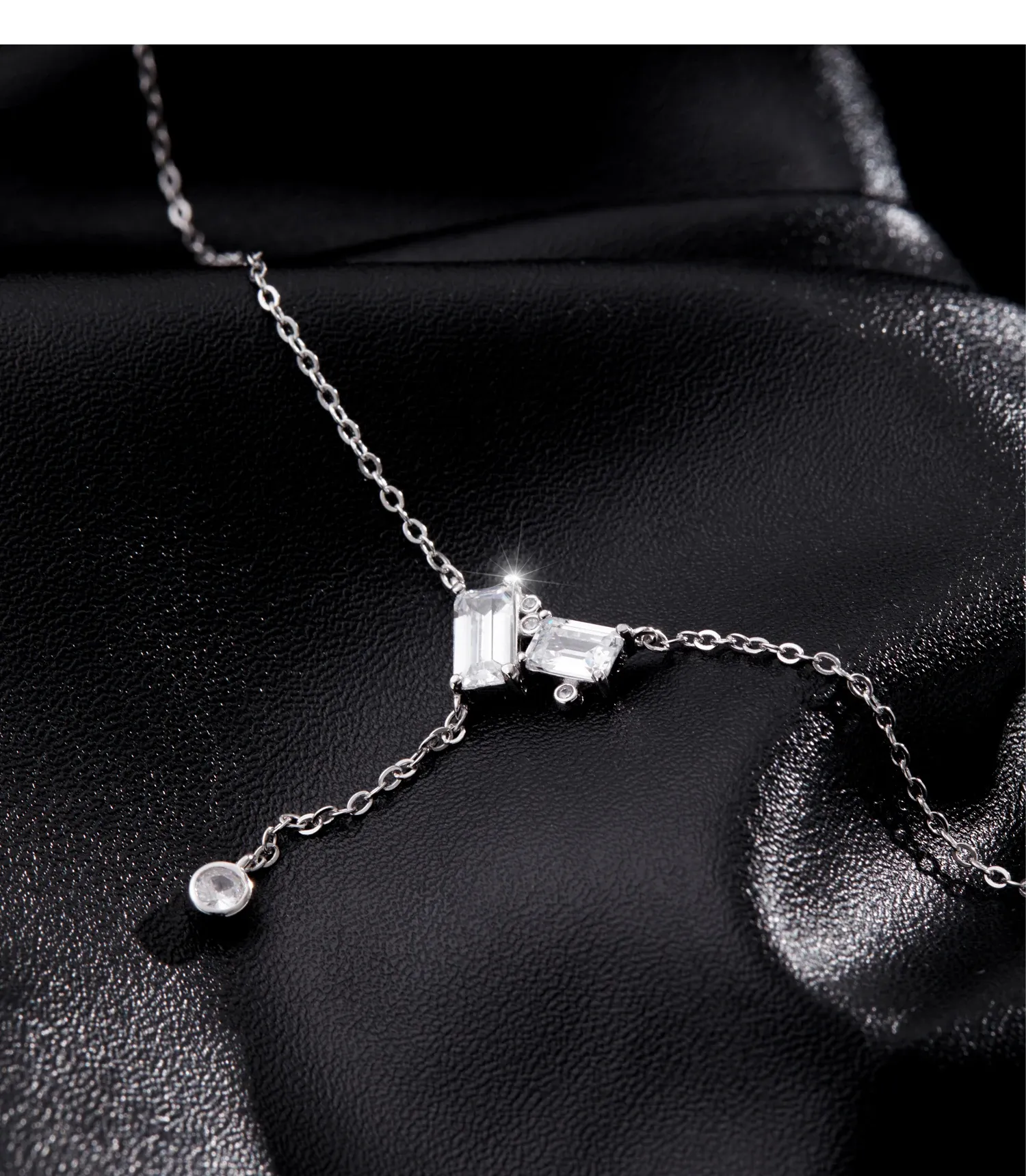 MODIAN 925 Sterling Silver Rectangle CZ Y-Lariat Necklace