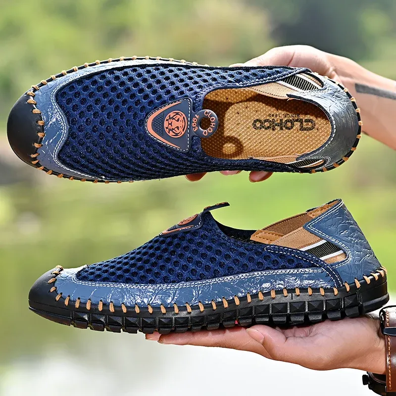 CLOHOO Men's Breathable Leather Hiking Sandals