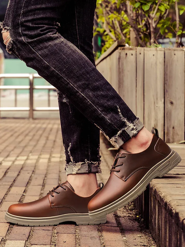 CLOHOO Genuine Leather Lace-Up Business Casual Shoes
