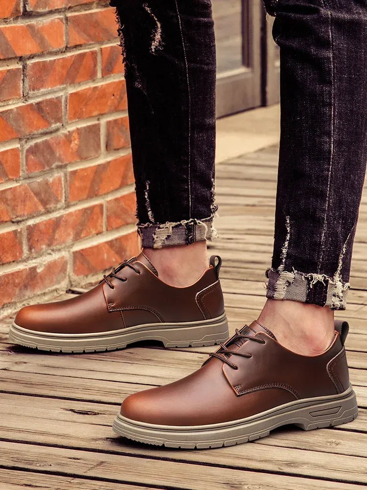 CLOHOO Genuine Leather Lace-Up Business Casual Shoes