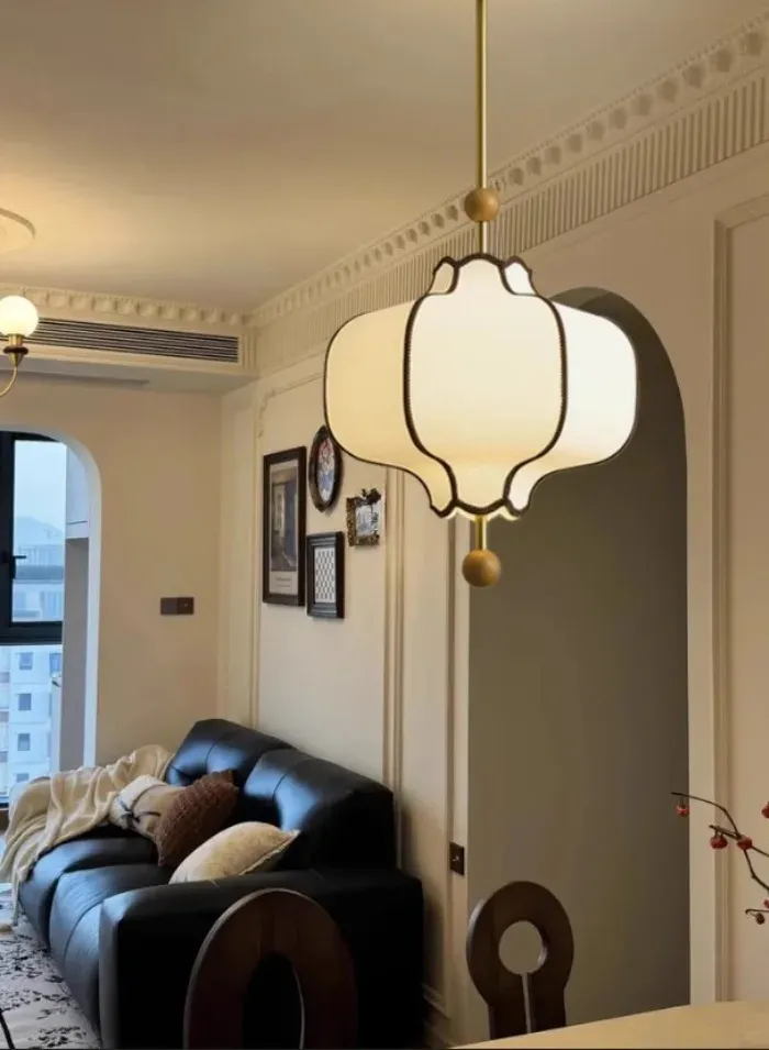Japanese-Style Fabric Pendant Light with LED Bulb