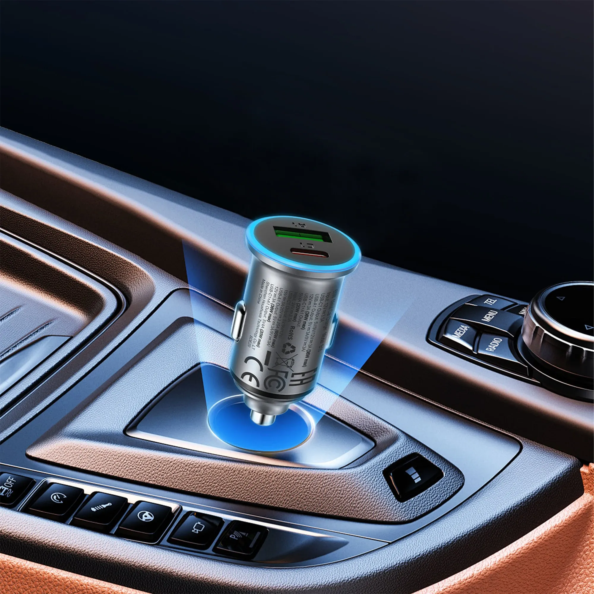 ACEFAST B15 Metal 65W Dual-Port Car Charger