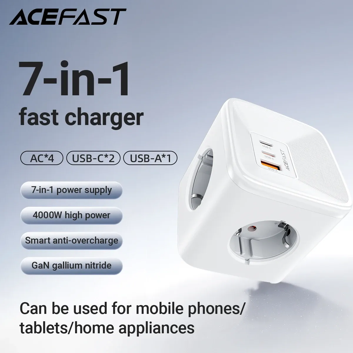 ACEFAST 7-in-1 EU Wall Socket with 30W GaN USB-C Charging