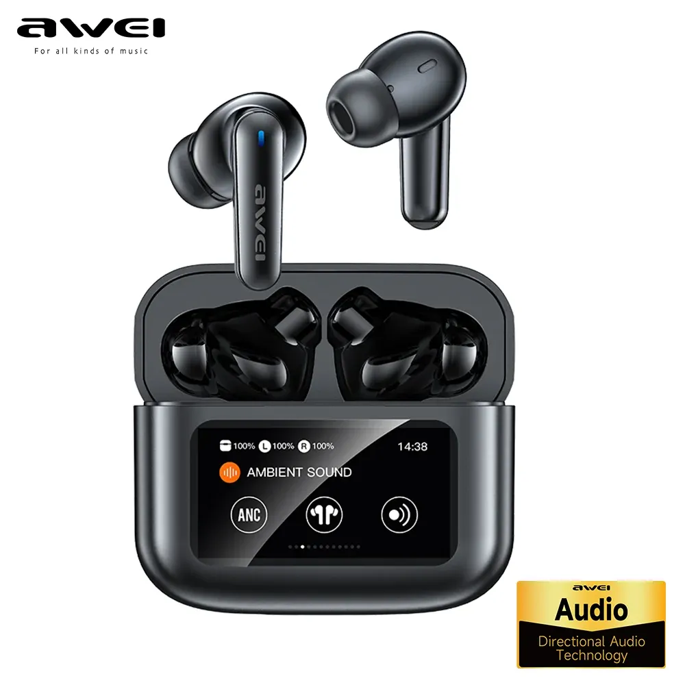 AWEI T56 ANC Bluetooth 5.4 Earbuds with Smart Display Case