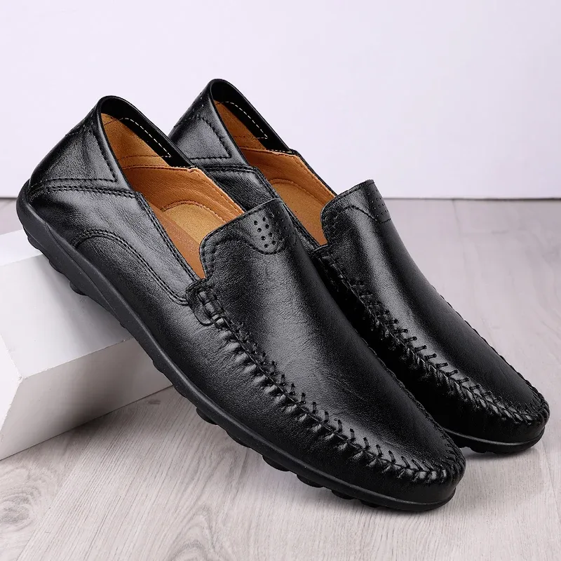 CLOHOO Genuine Leather Slip-On Loafers for Men