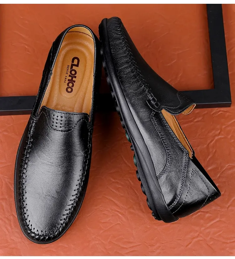 CLOHOO Genuine Leather Slip-On Loafers for Men