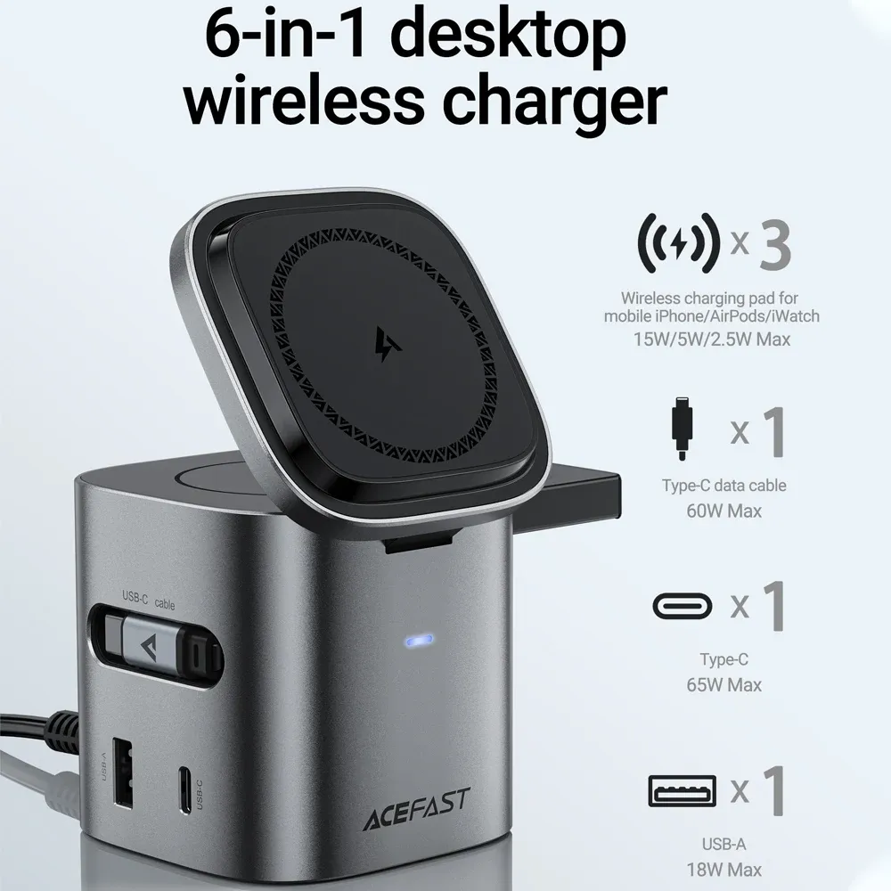ACEFAST 6-in-1 GaN Magnetic Charging Cube for iPhone and Apple Devices
