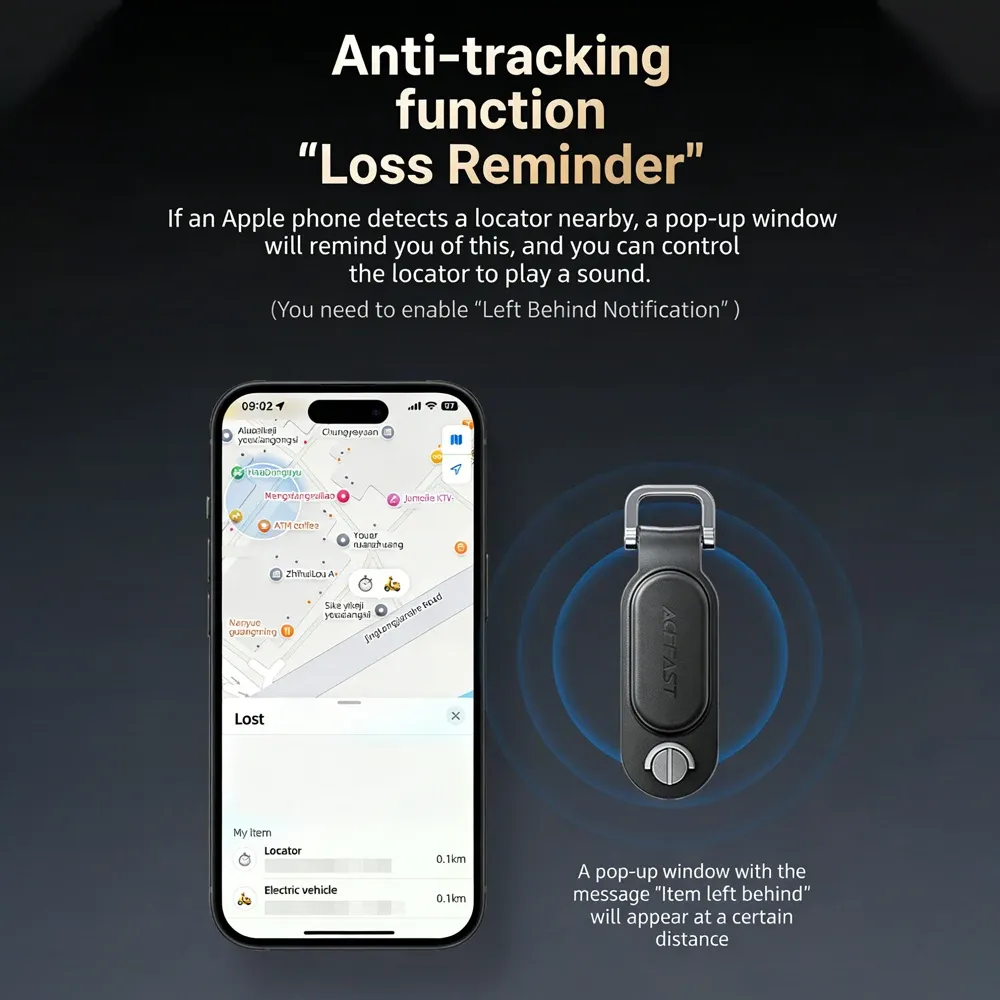 ACEFAST S4 Apple Find My PU Leather Tracking Keychain