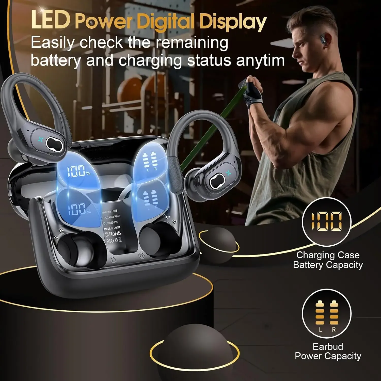 GDLYL TWS Sport Earbuds with LED Touch Controls