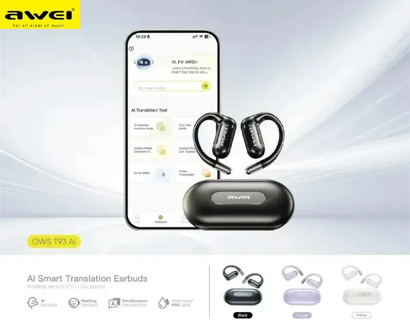 Awei T93 AI Translation Open-Ear Earhook Earbuds