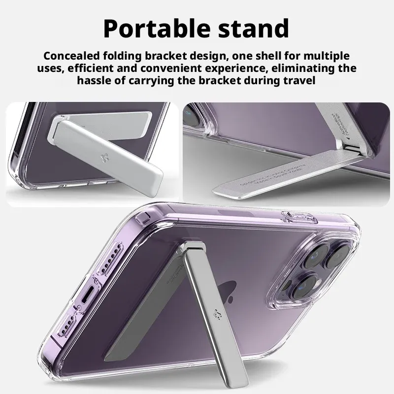 Spigen Ultra Hybrid Transparent Case with Folding Stand for iPhone 12–17 Pro Max