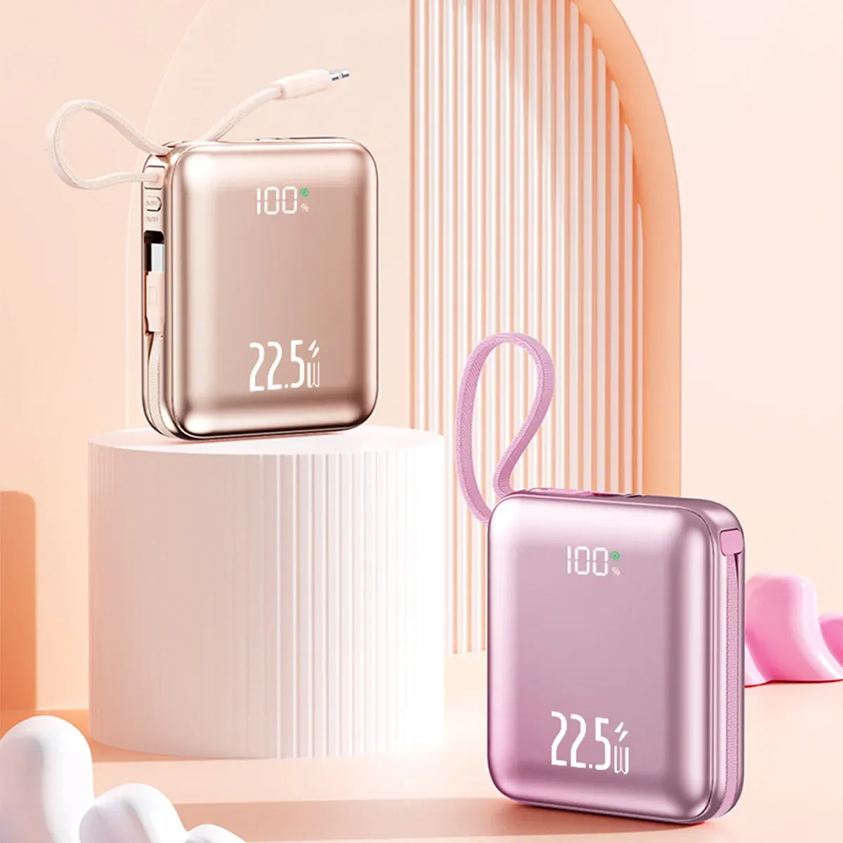 Mini 20,000mAh 22.5W Power Bank with Built-In Cable