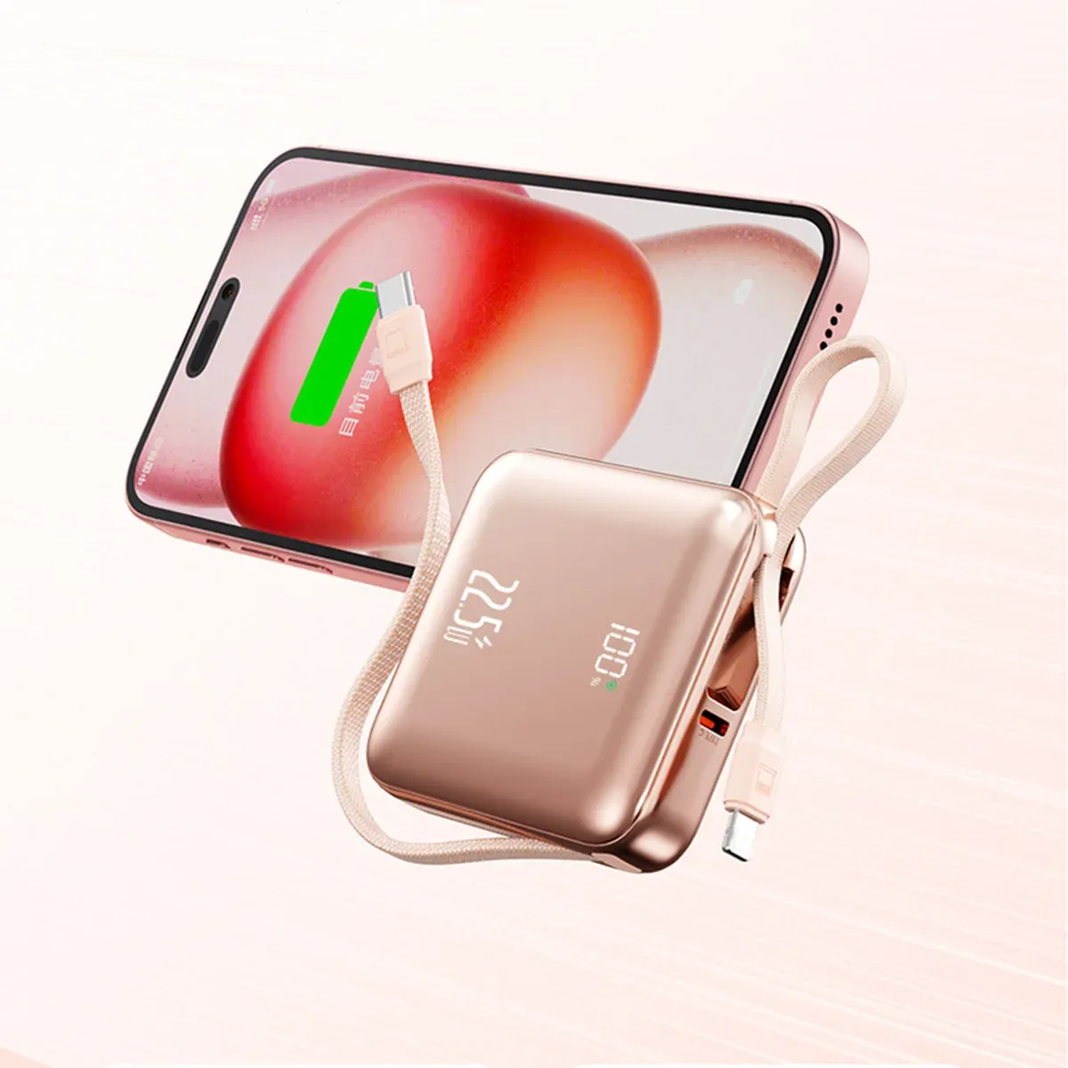 Mini 20,000mAh 22.5W Power Bank with Built-In Cable