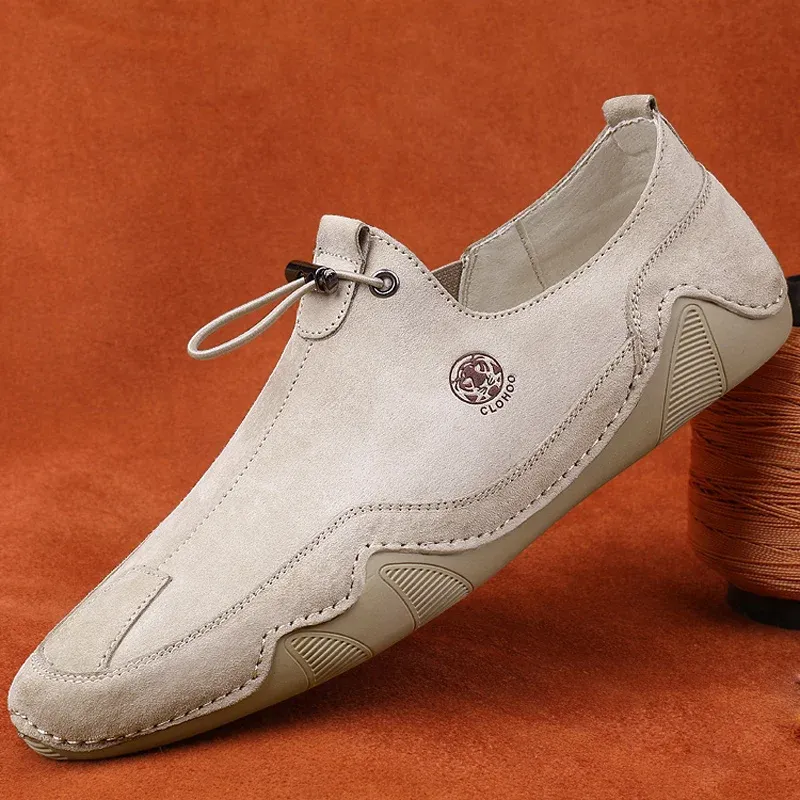 CLOHOO Leather Slip-On Boat Shoes for Men