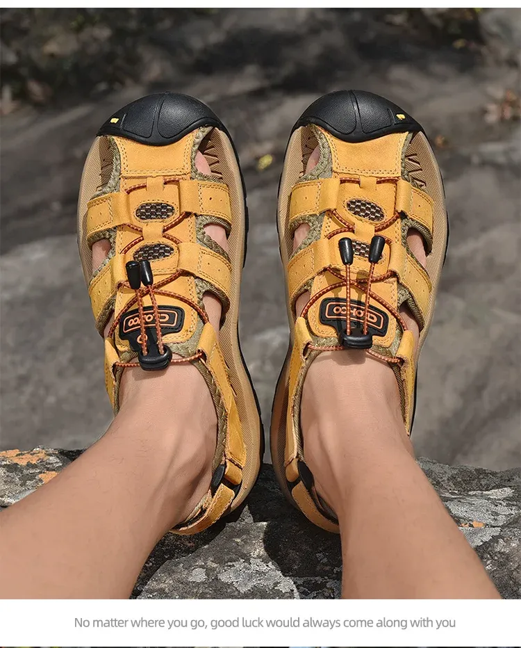 CLOHOO Handmade Leather Fisherman Sandals for Men