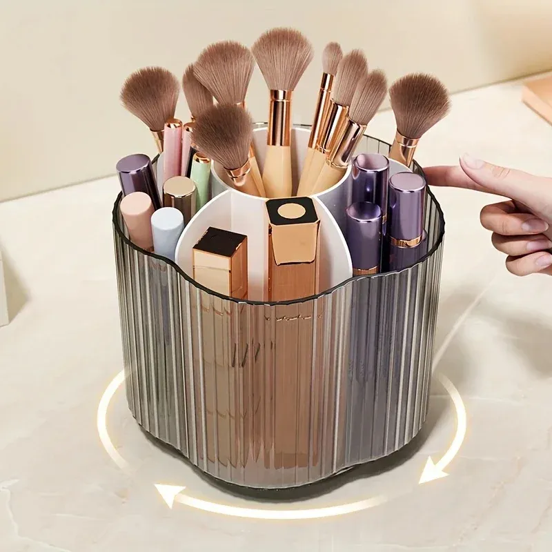 Rotating 6-Grid Acrylic Makeup Brush Organizer