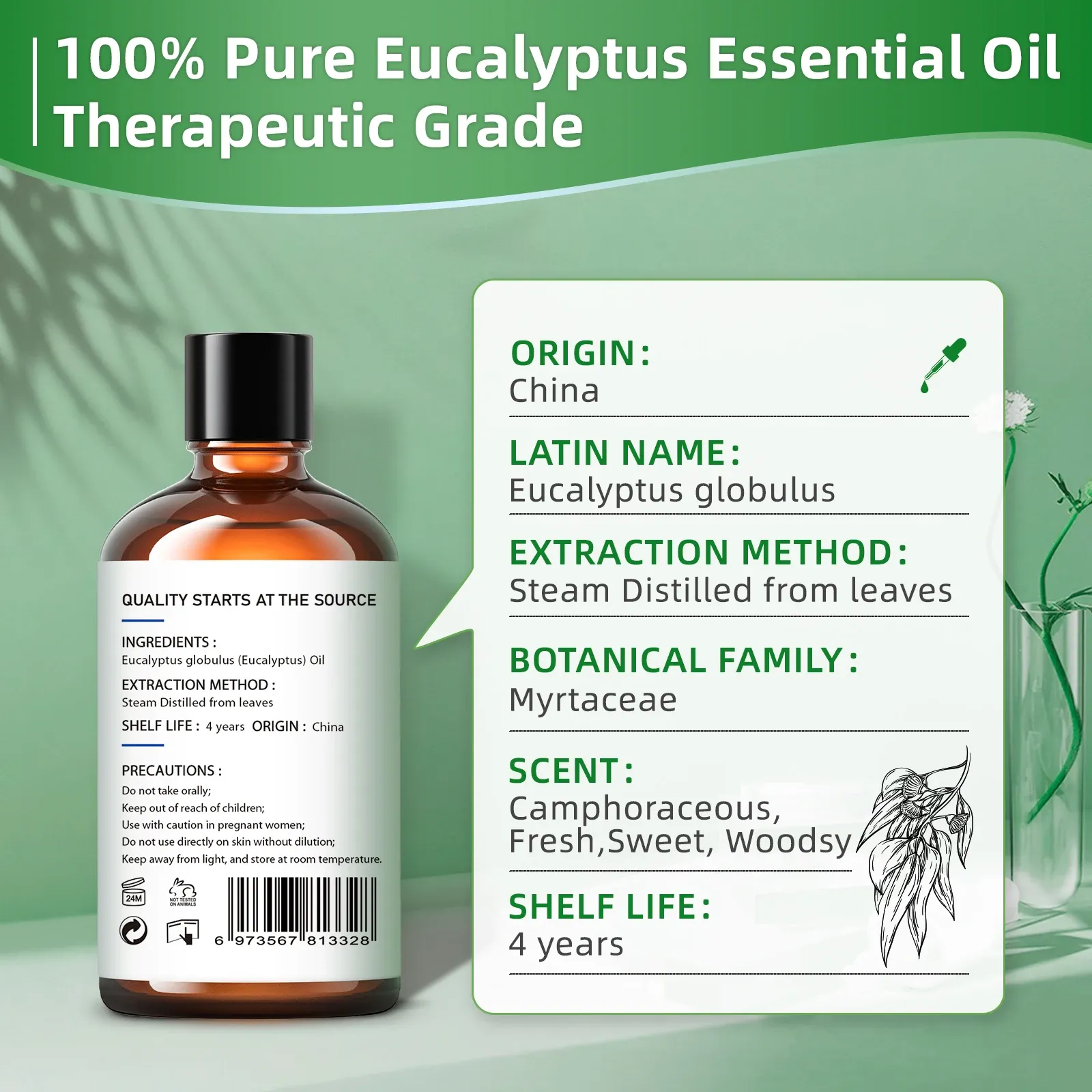 HIQILI Eucalyptus Essential Oil 100ml for Diffusers