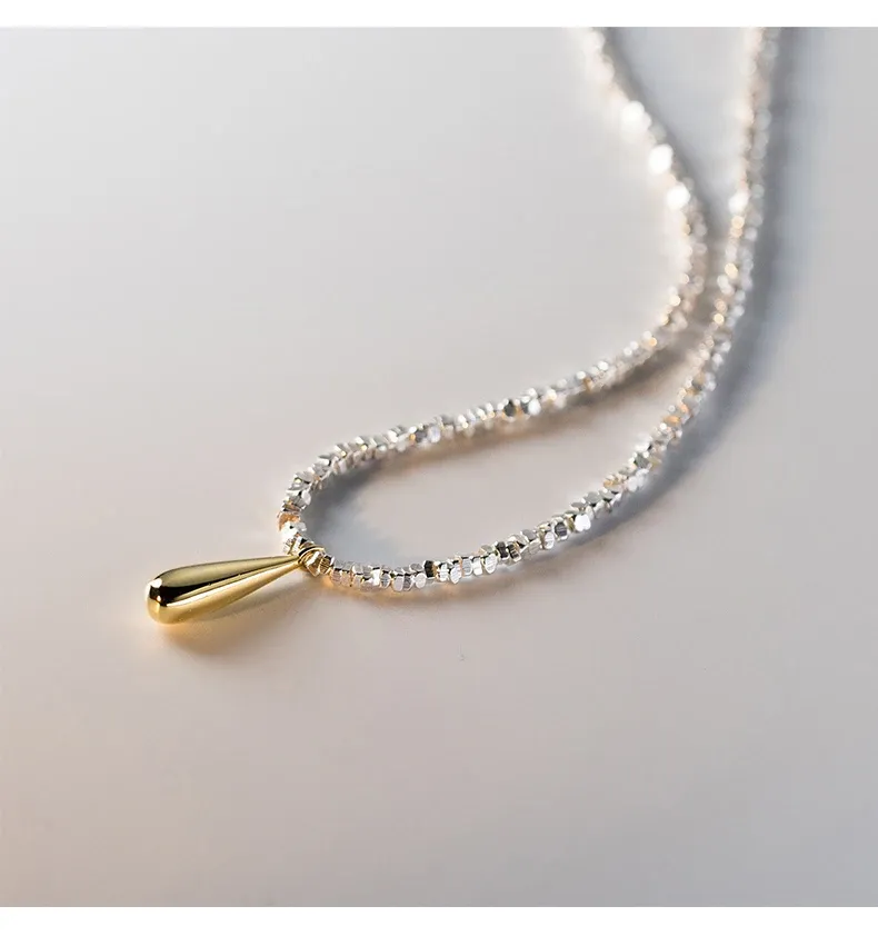 MODIAN 925 Sterling Silver Water Drop Link Chain Necklace
