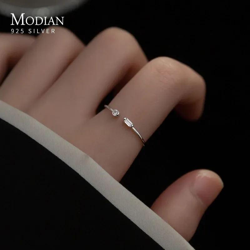 MODIAN 925 Sterling Silver Adjustable CZ Thin Wedding Ring