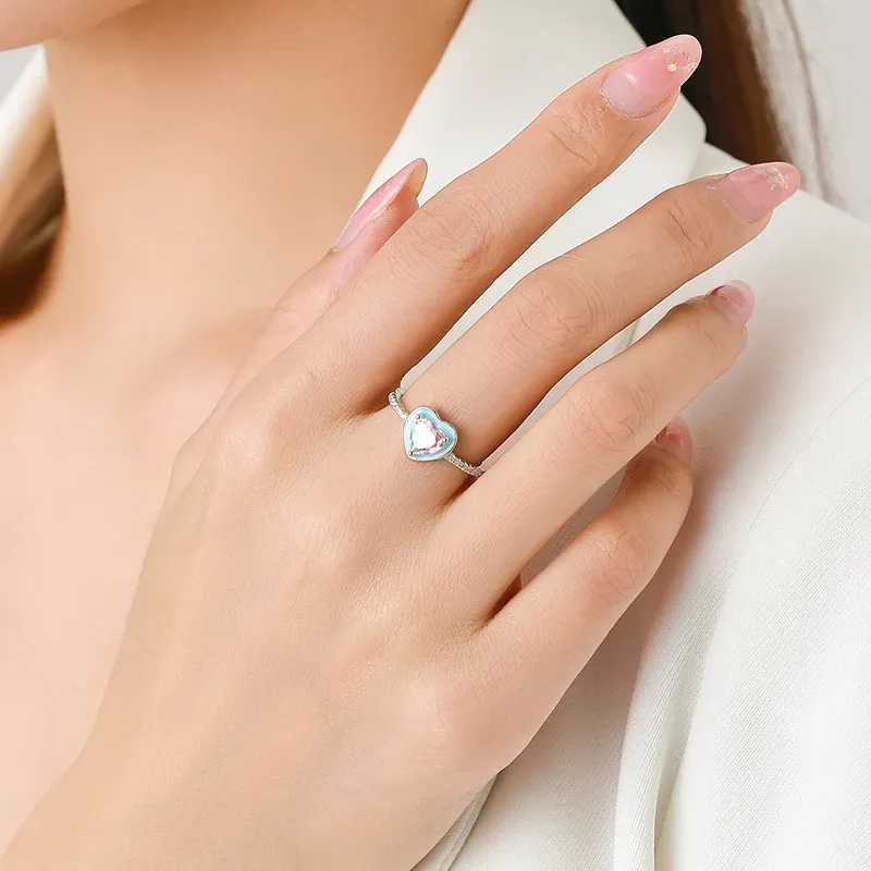 MODIAN Blue Enamel Heart 925 Sterling Silver Zircon Ring