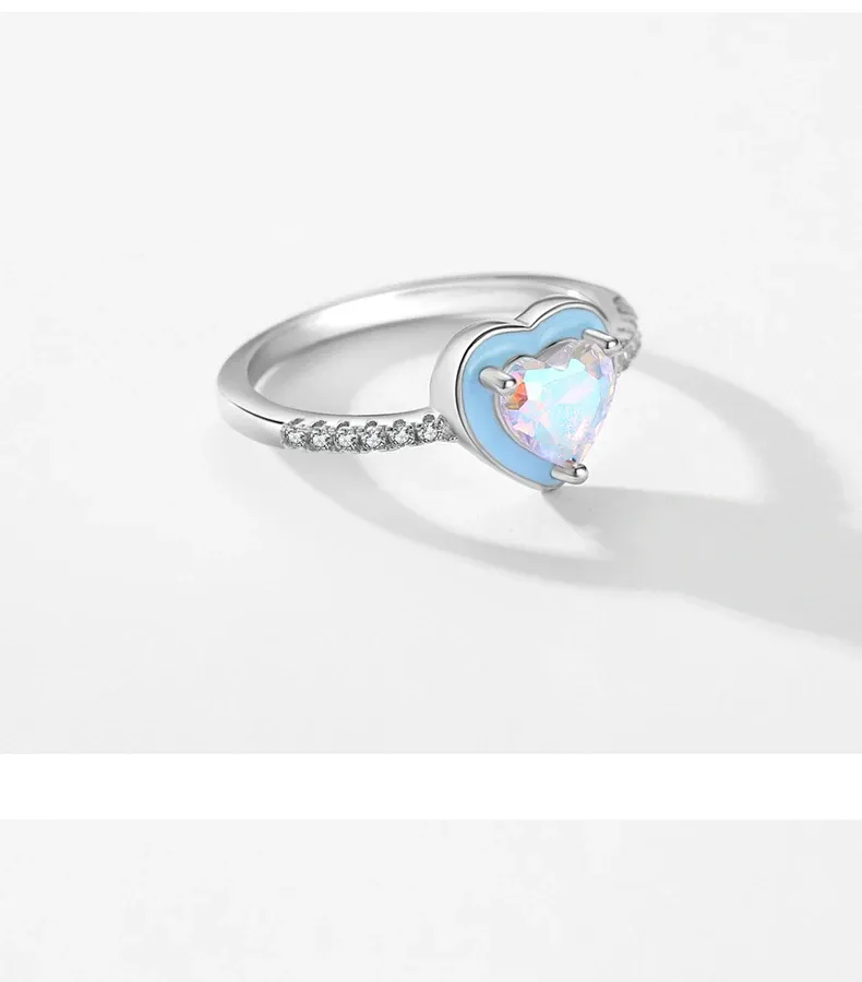 MODIAN Blue Enamel Heart 925 Sterling Silver Zircon Ring