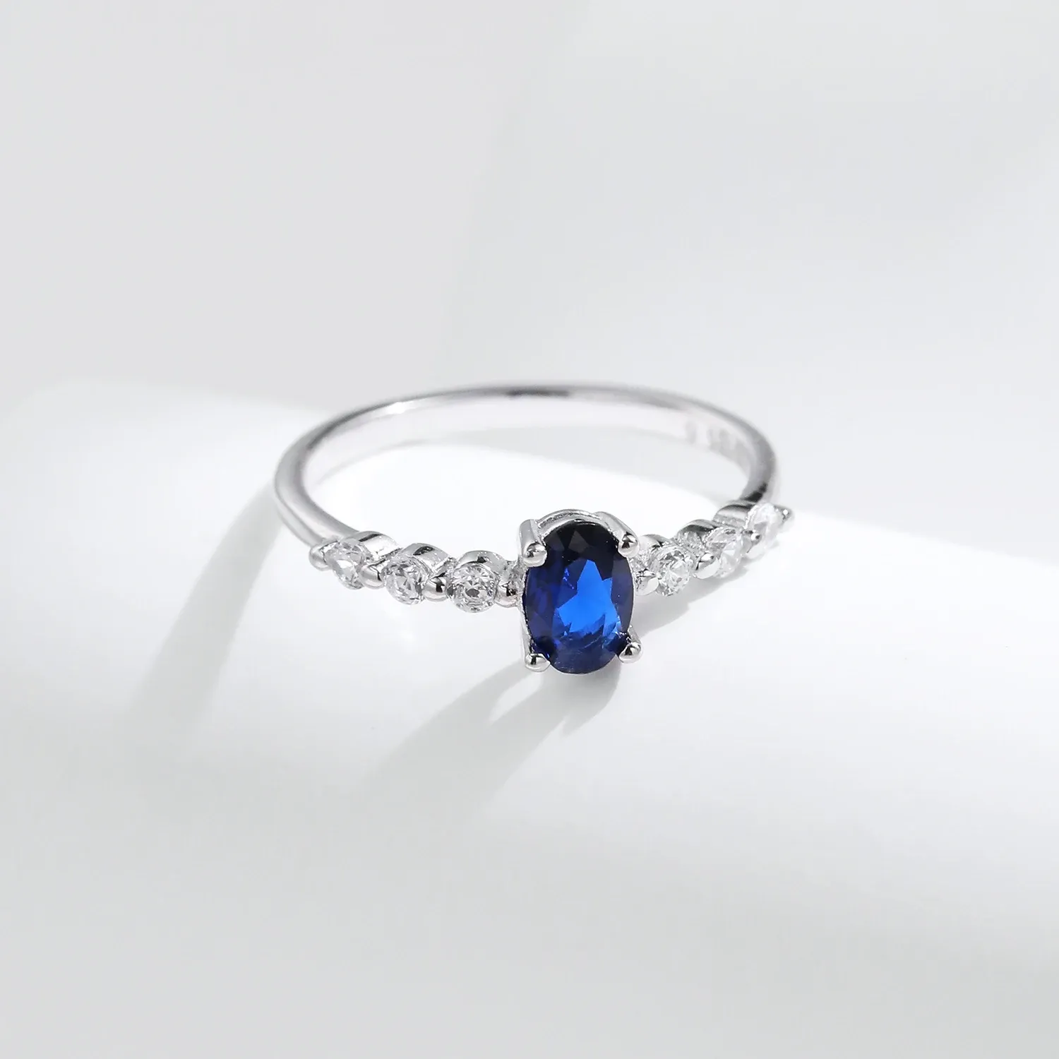 MODIAN Oval Blue Zircon Sterling Silver Cocktail Ring