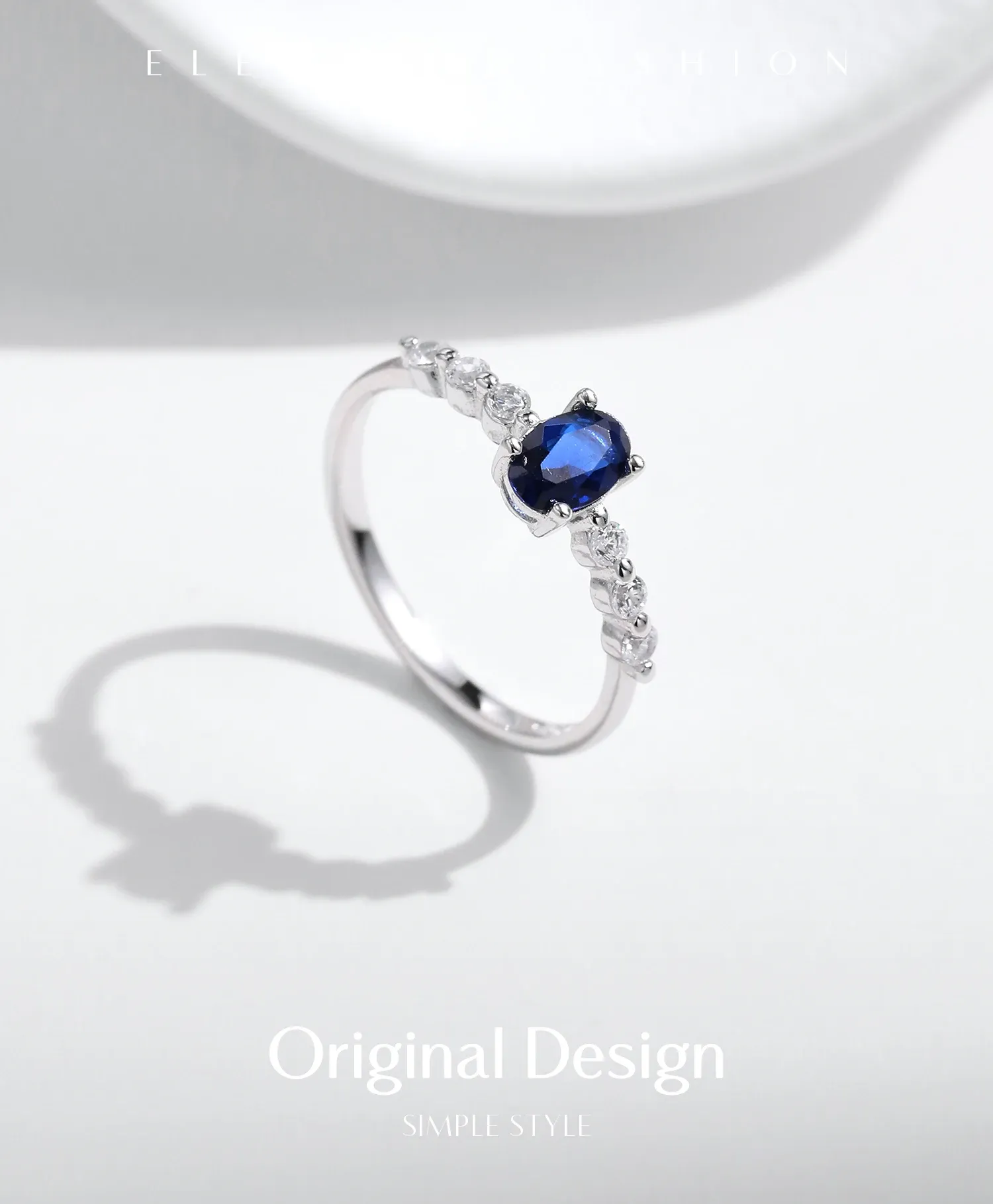 MODIAN Oval Blue Zircon Sterling Silver Cocktail Ring