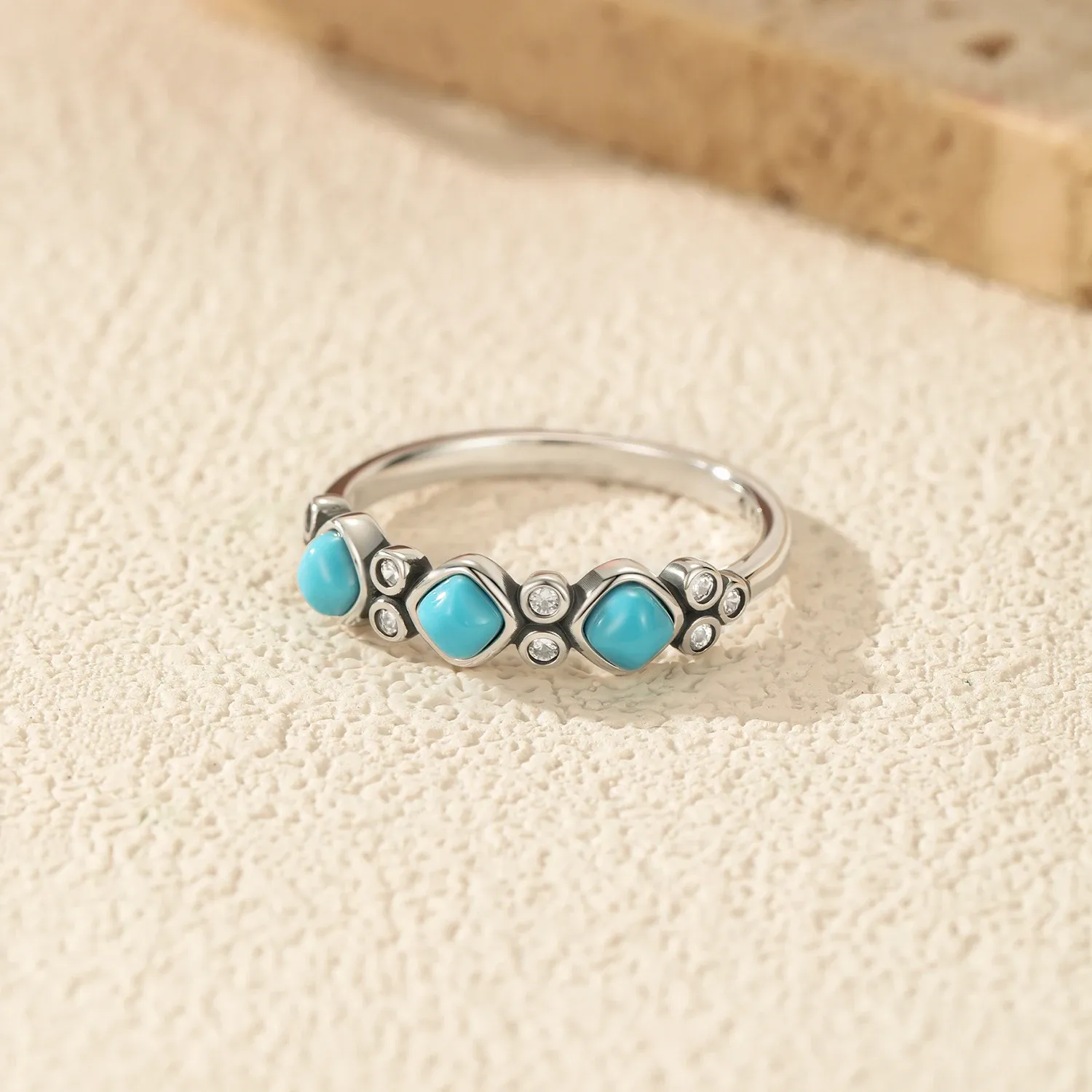 MODIAN 925 Sterling Silver Turquoise Stackable Band Ring