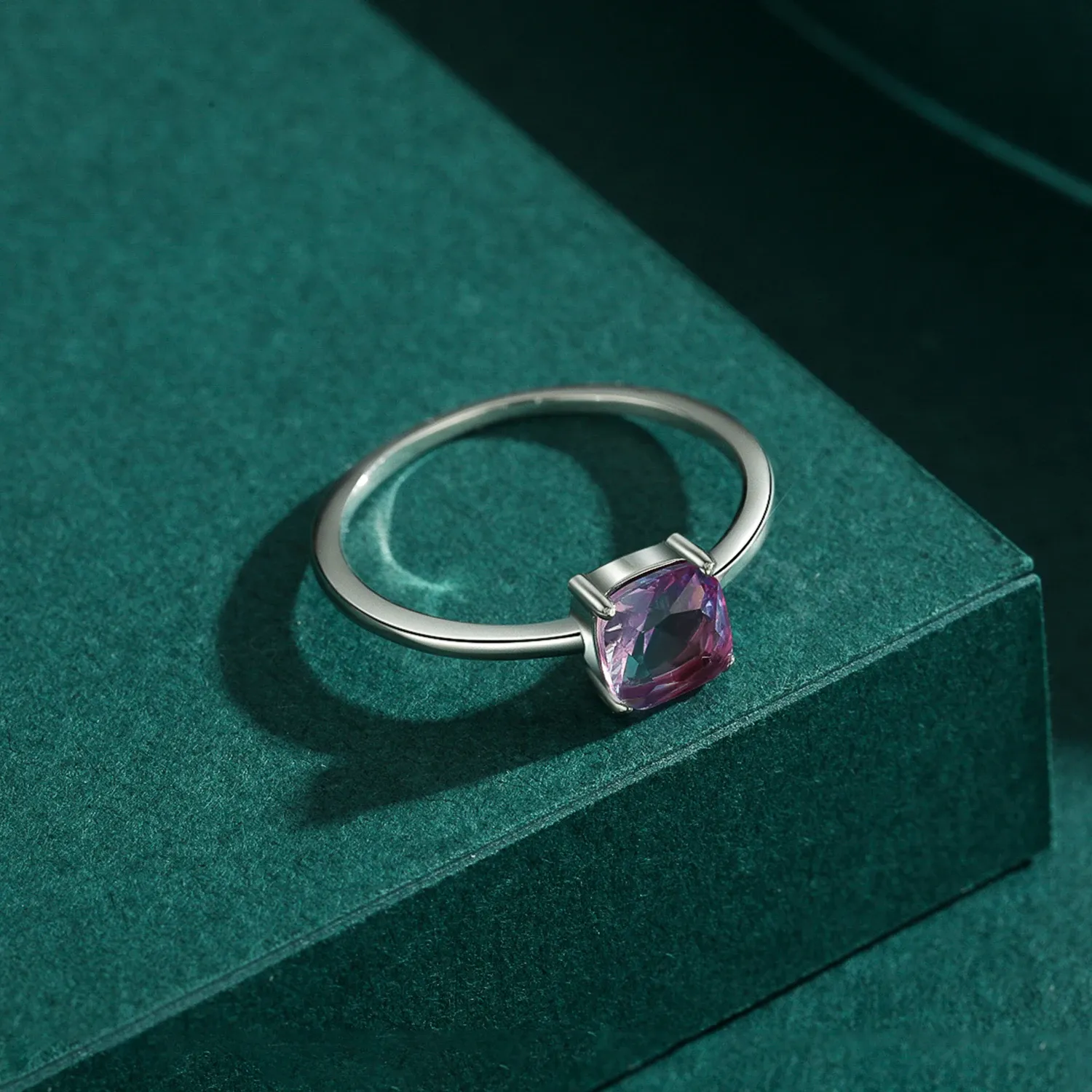 MODIAN Rainbow Tourmaline 925 Sterling Silver Square Ring