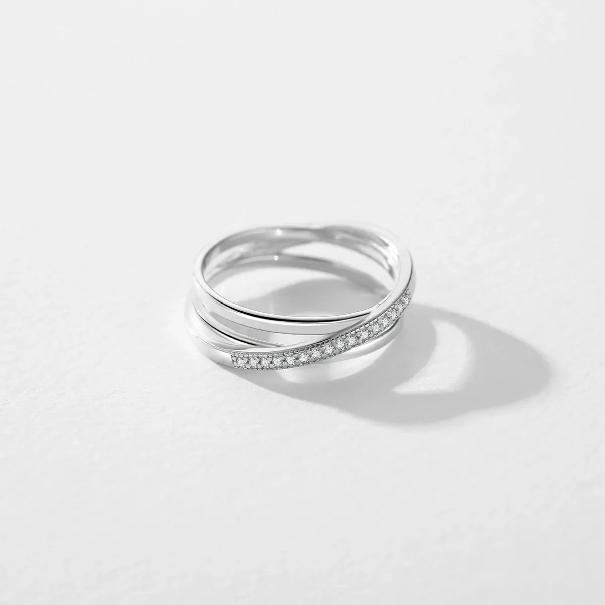 MODIAN 925 Sterling Silver Geometric Cross-Line Ring