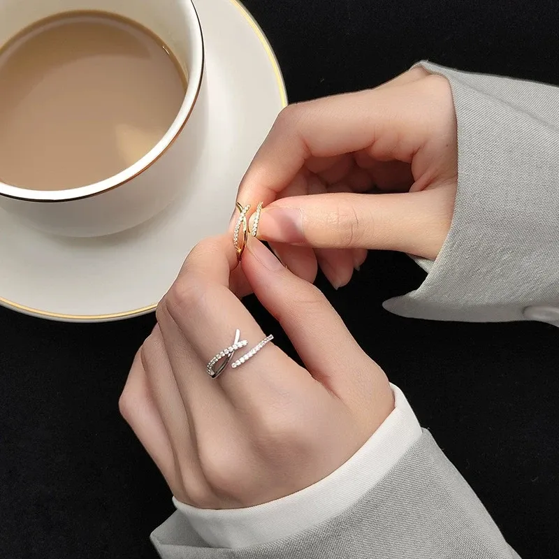 MODIAN 925 Silver CZ Open Cross Letter X Ring