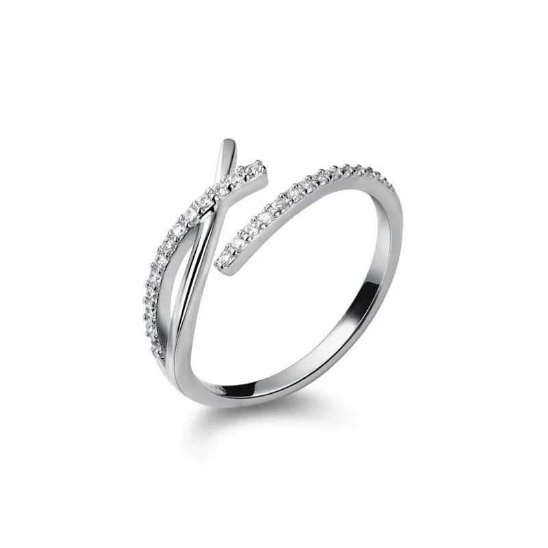 MODIAN 925 Silver CZ Open Cross Letter X Ring