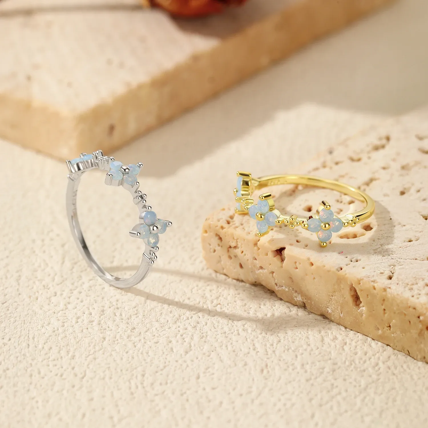 MODIAN 925 Silver Opal Clover Eternity Ring