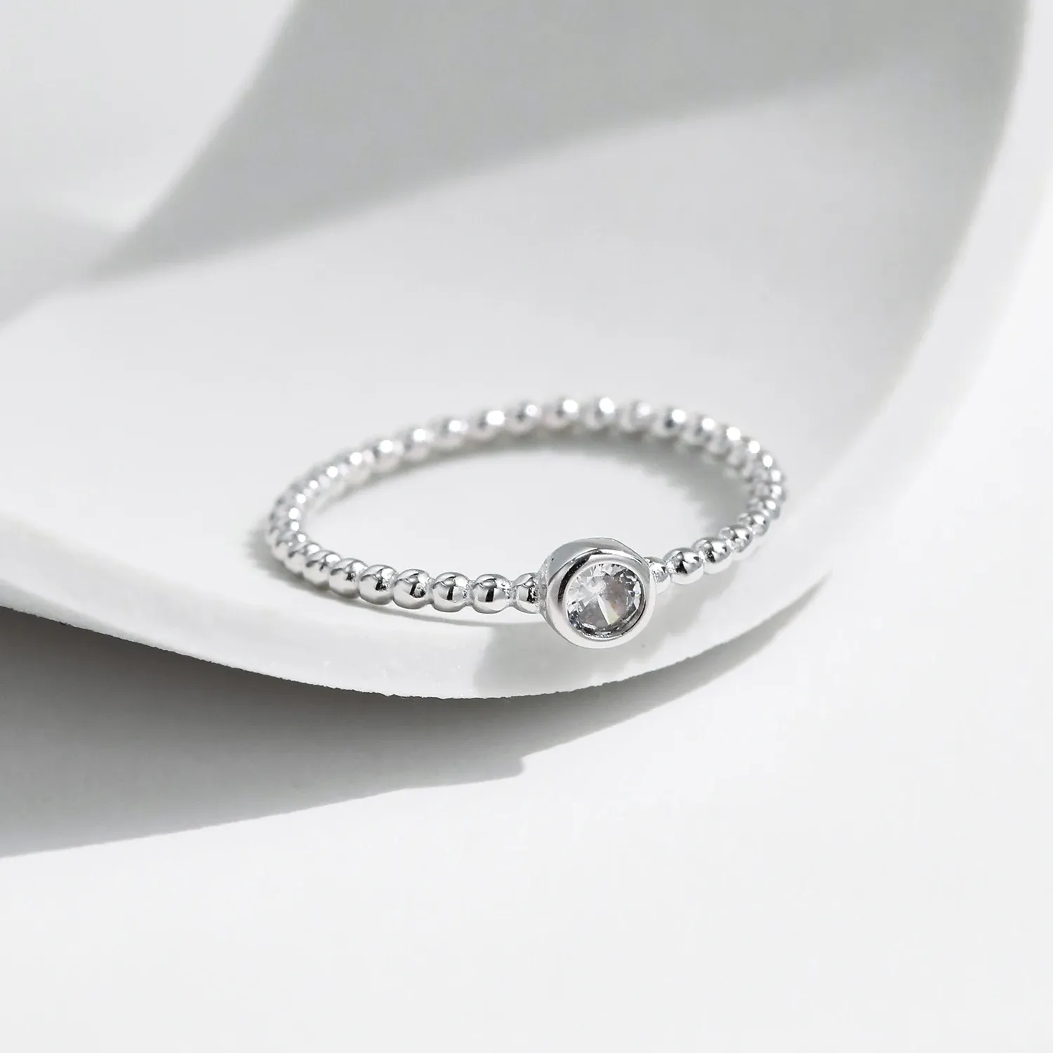 MODIAN 925 Sterling Silver Moissanite Bezel Stack Ring