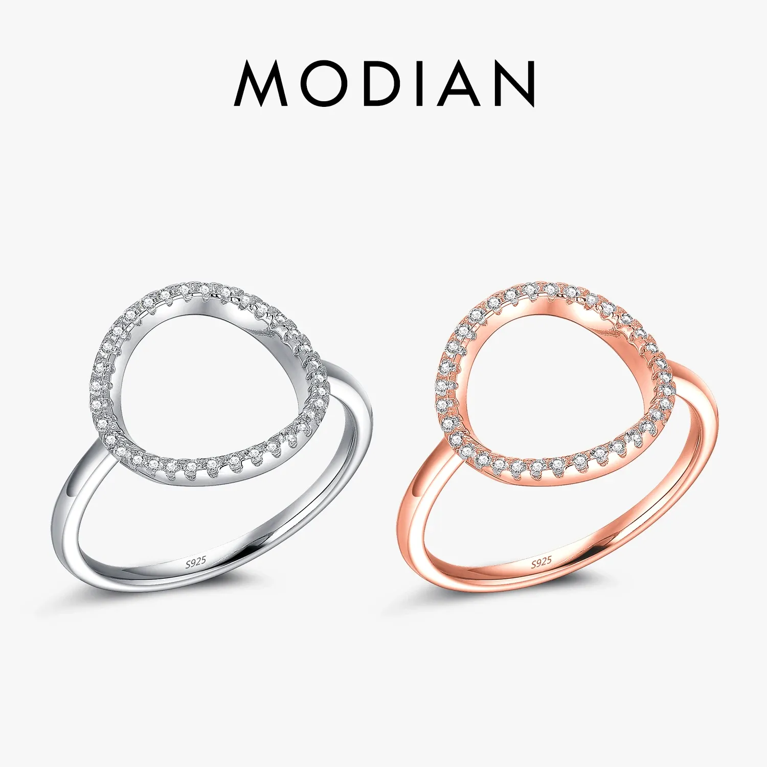 MODIAN Hollow Hoop Sterling Silver Zircon Ring