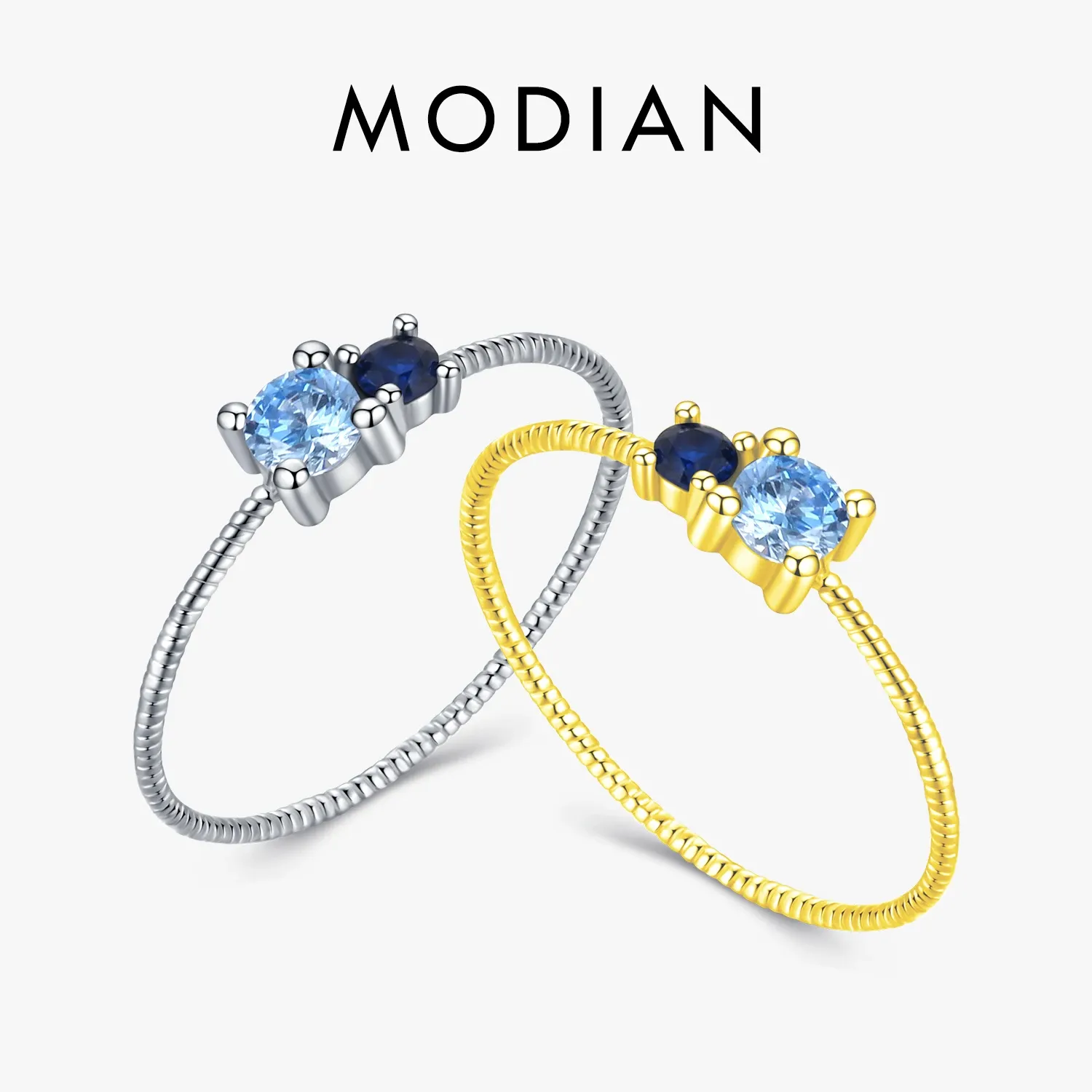 MODIAN 925 Sterling Silver Twist Zircon Stack Ring