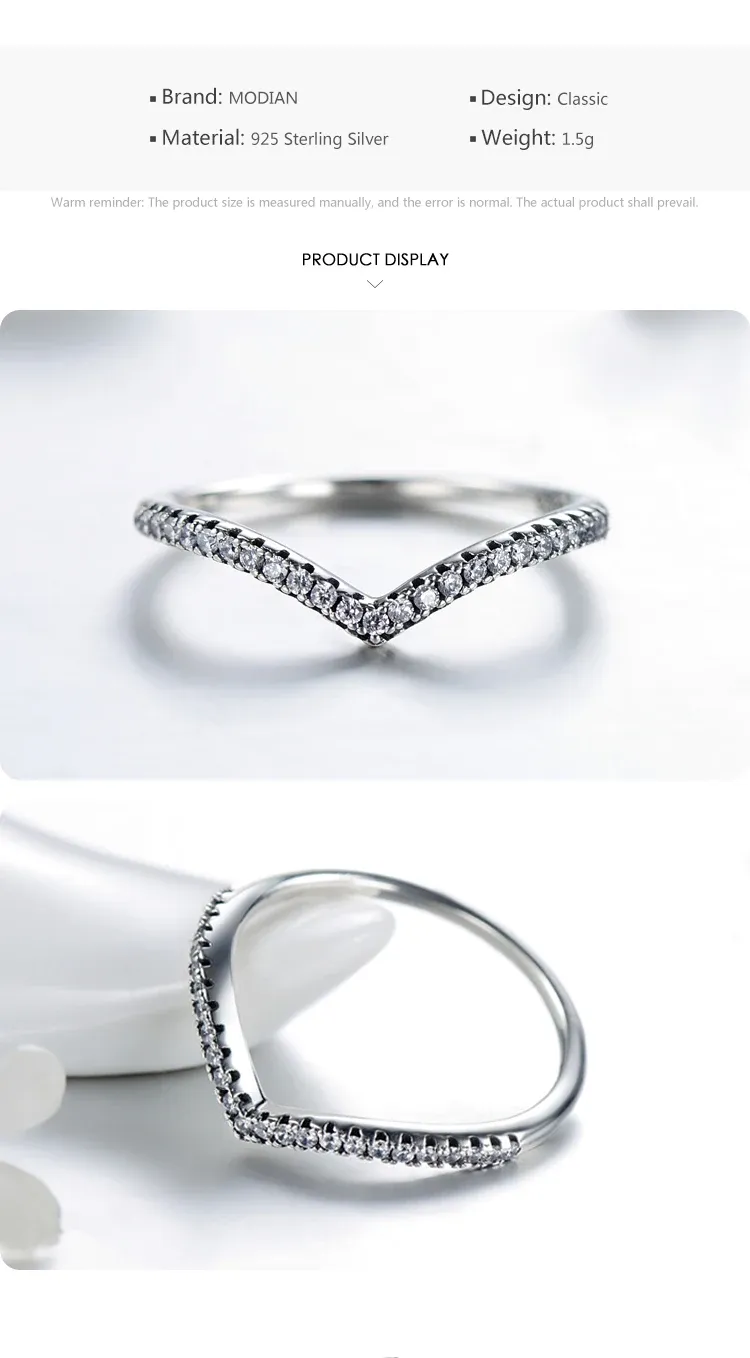 MODIAN 925 Sterling Silver Zircon Stackable Ring