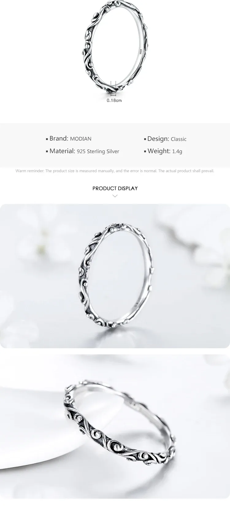 MODIAN 925 Sterling Silver Zircon Stackable Ring