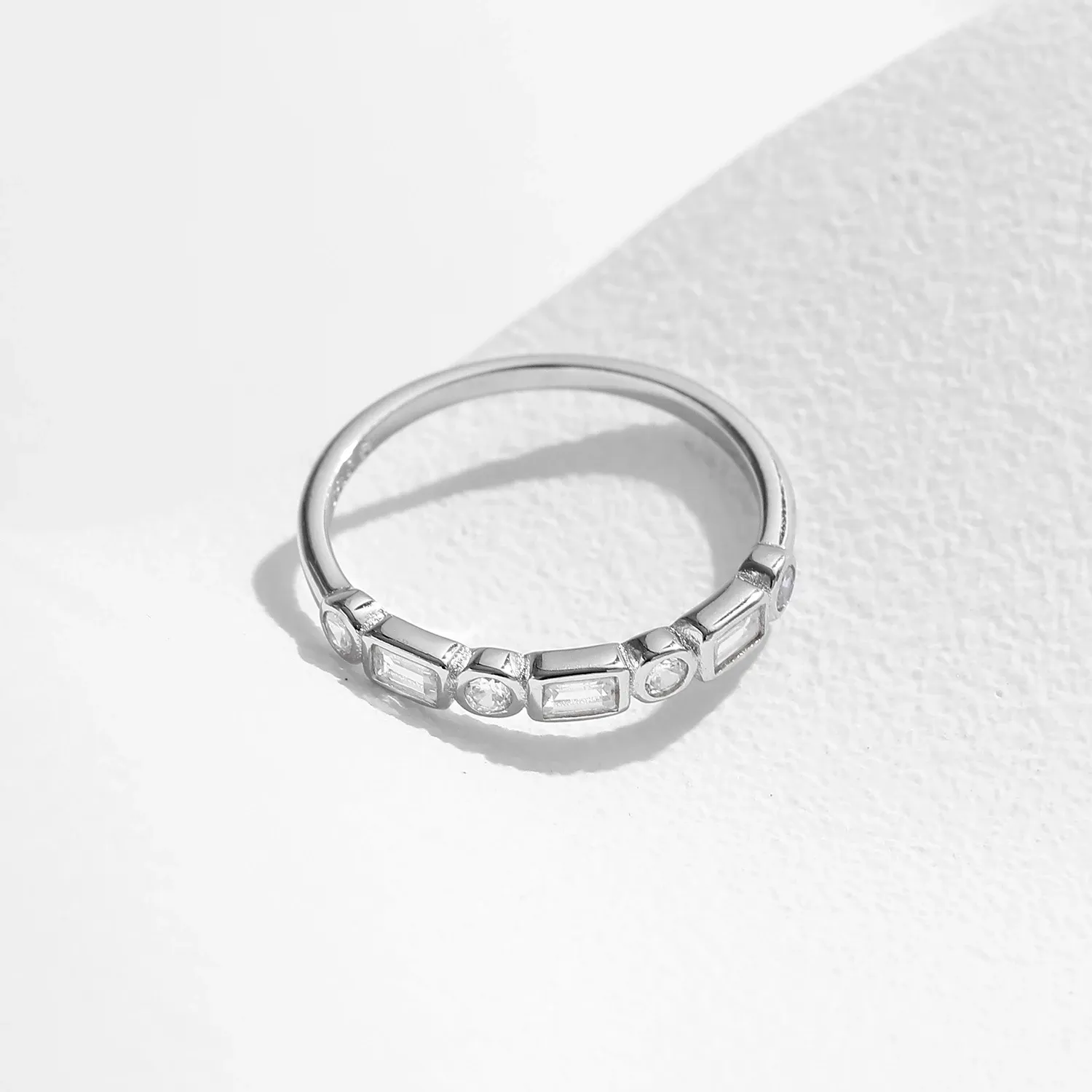 MODIAN 925 Sterling Silver Geometric CZ Band Ring