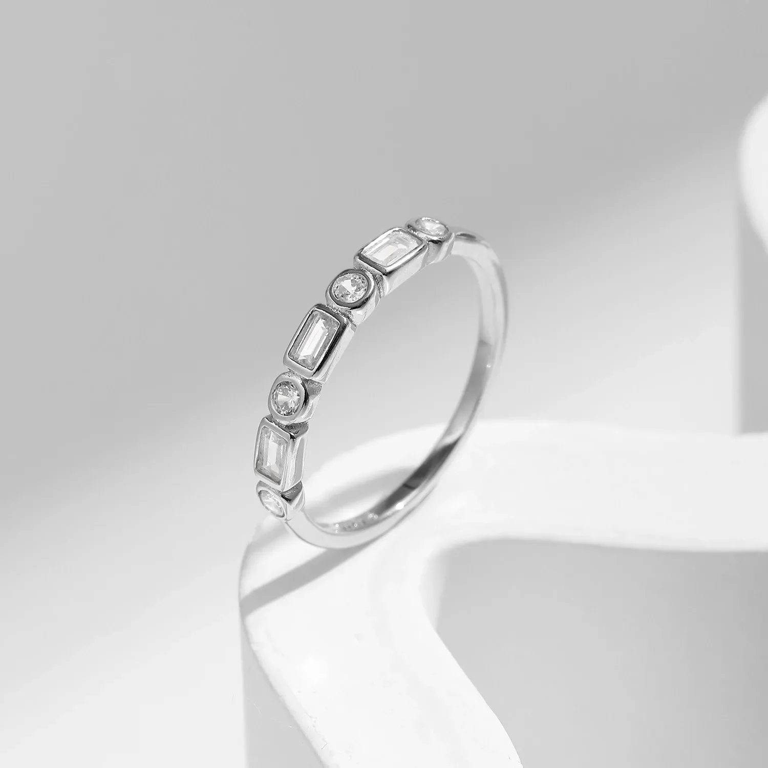 MODIAN 925 Sterling Silver Geometric CZ Band Ring
