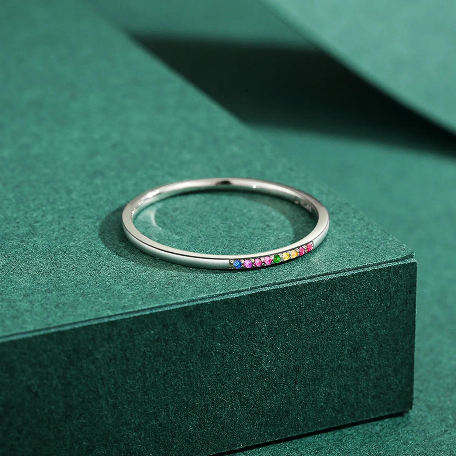 MODIAN 925 Sterling Silver Rainbow CZ Stackable Ring