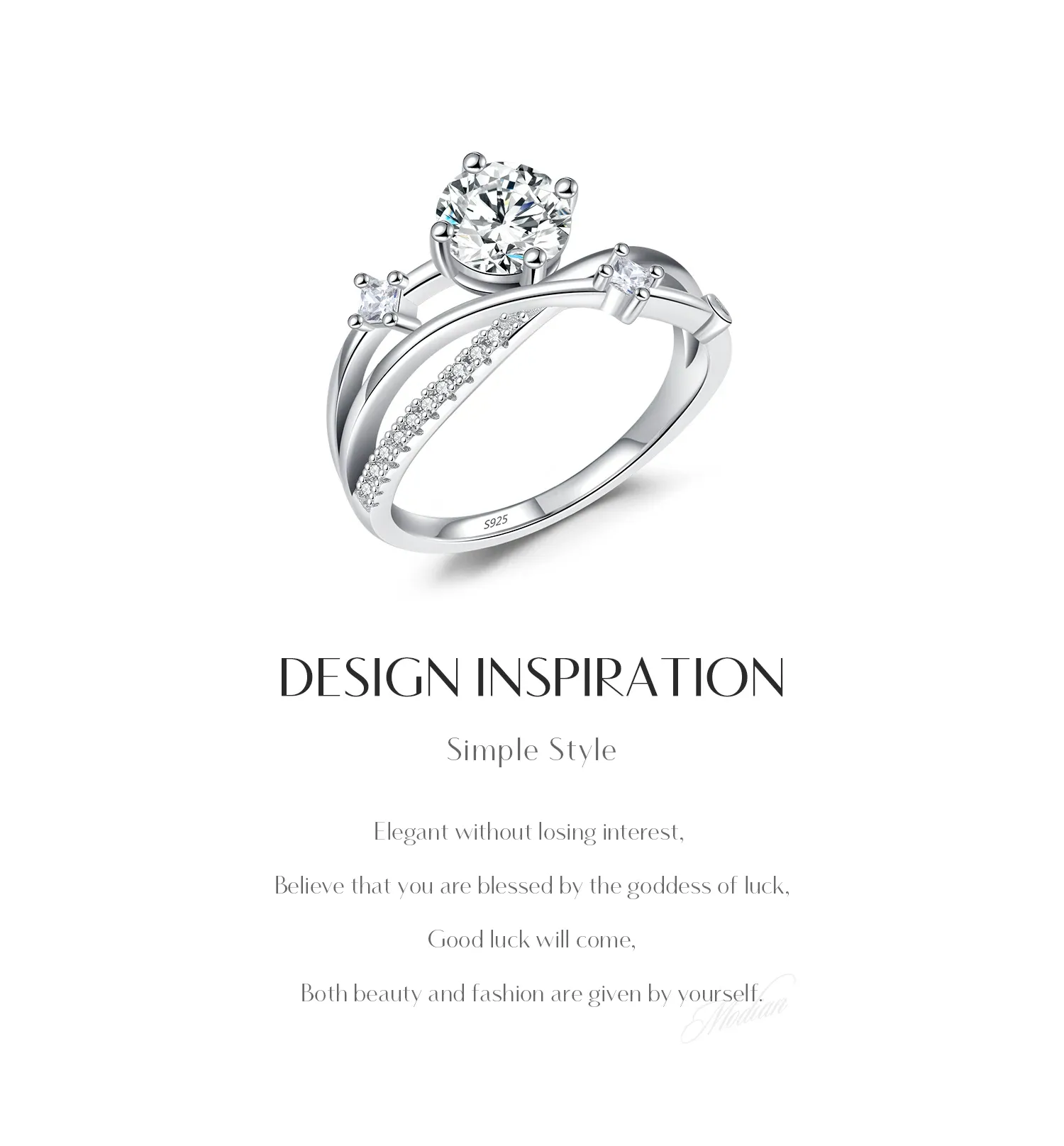 MODIAN 1CT Moissanite 925 Sterling Silver Wedding Ring