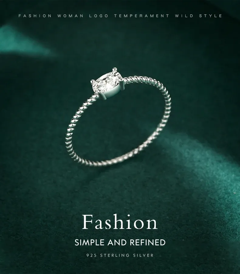 MODIAN 925 Sterling Silver Oval Twist Zircon Ring