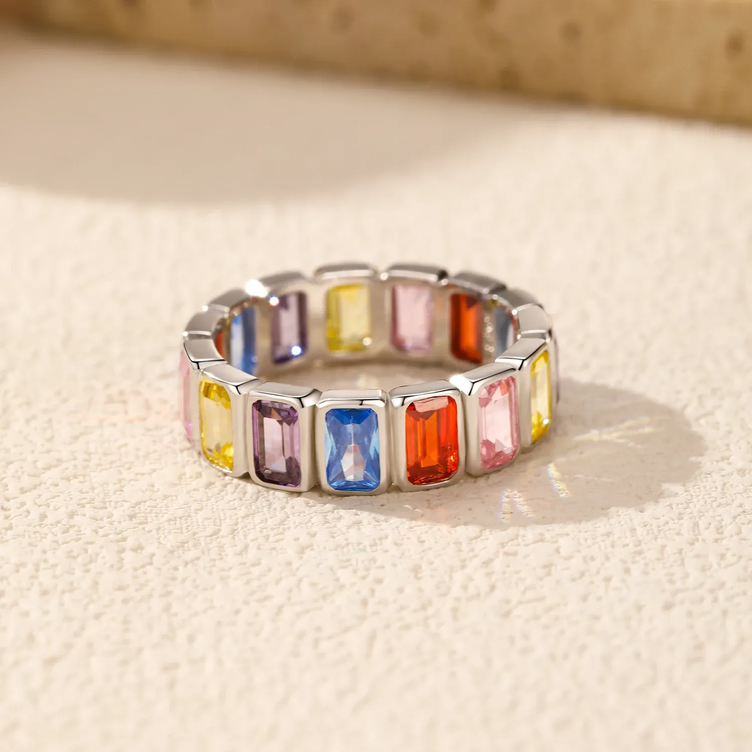 MODIAN 925 Sterling Silver Rectangle CZ Eternity Band