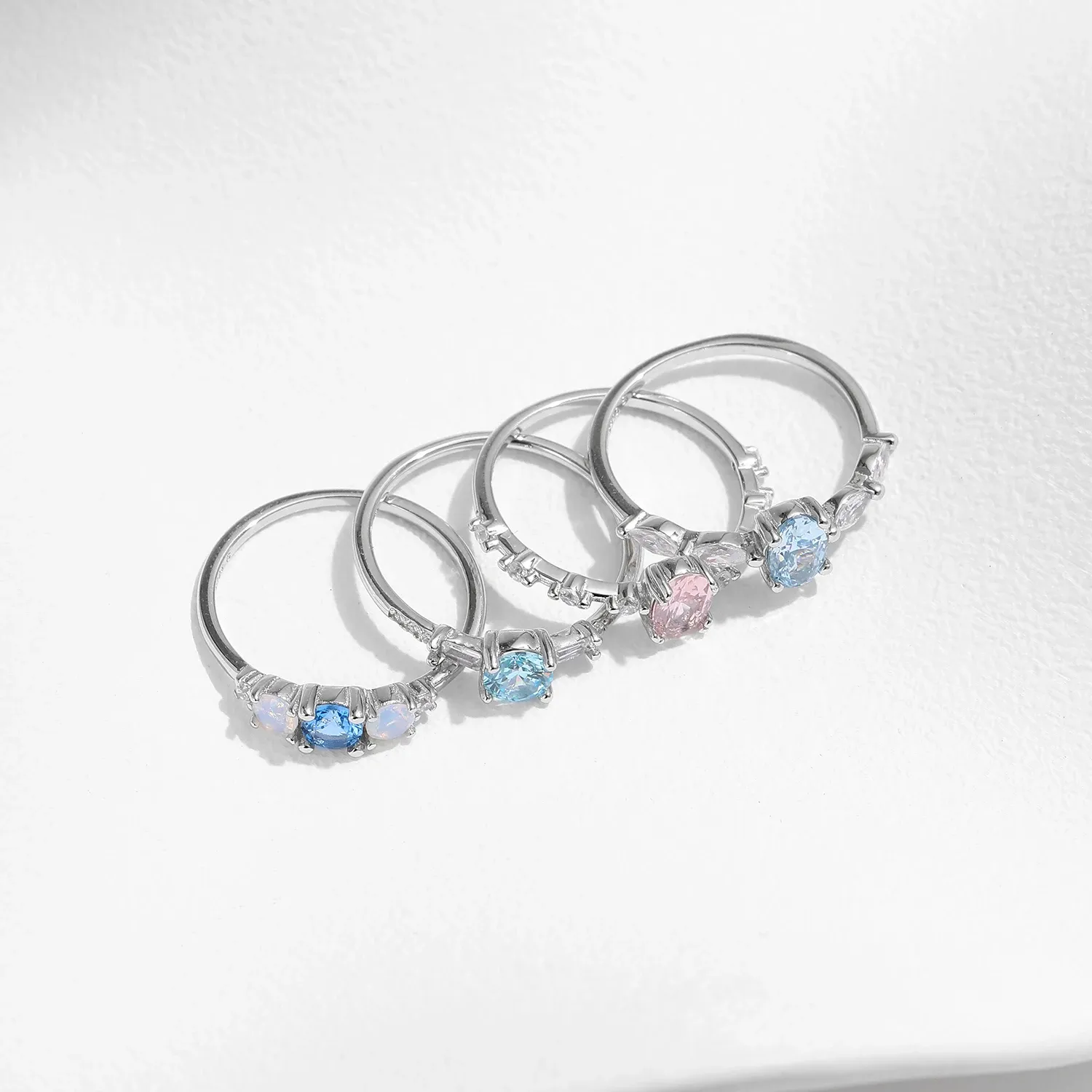 MODIAN 925 Sterling Silver Opal and CZ Eternity Stack Ring