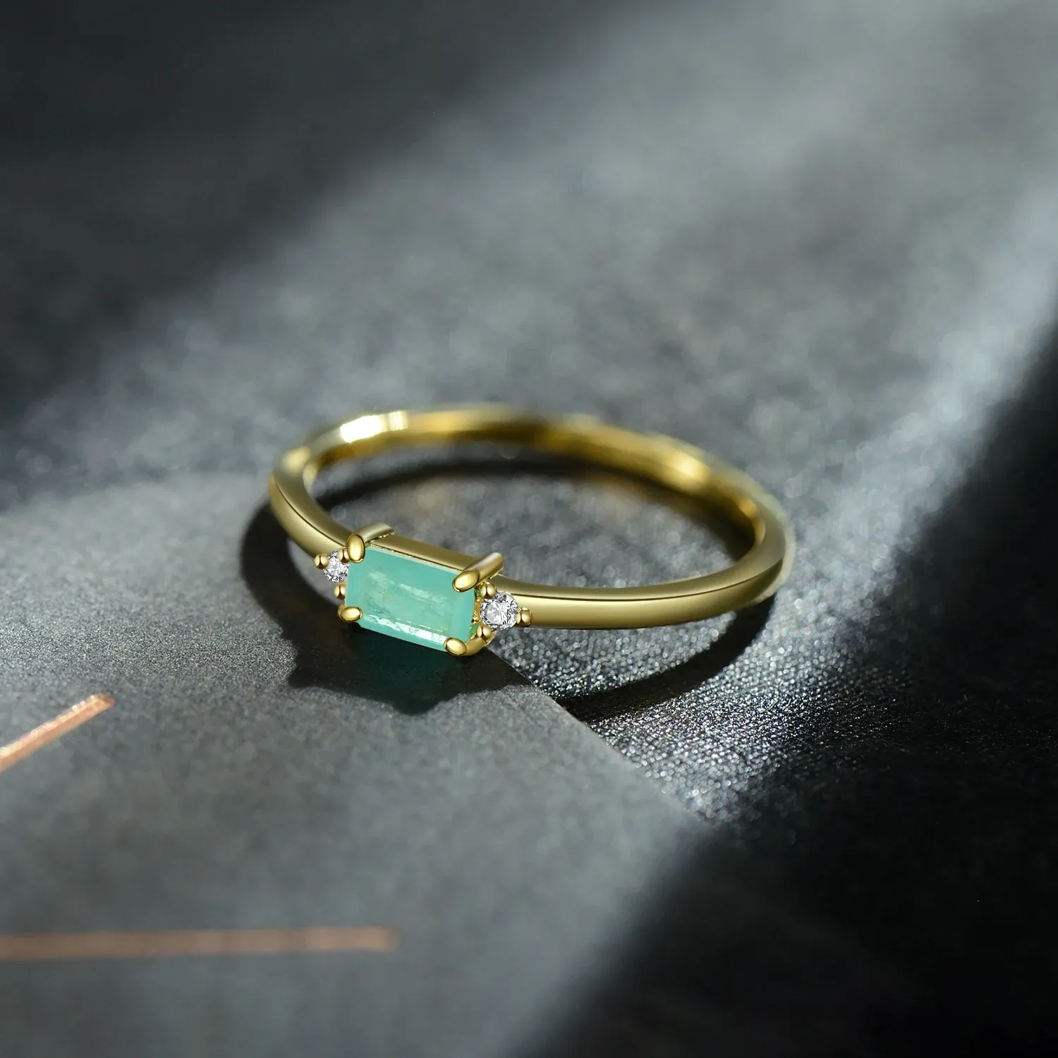 MODIAN 925 Sterling Silver Green Tourmaline Prong Ring